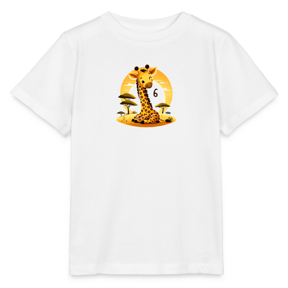 T-Shirt zum 6. Geburtstag - Giraffe - Kinder Bio-T-Shirt - Weiß