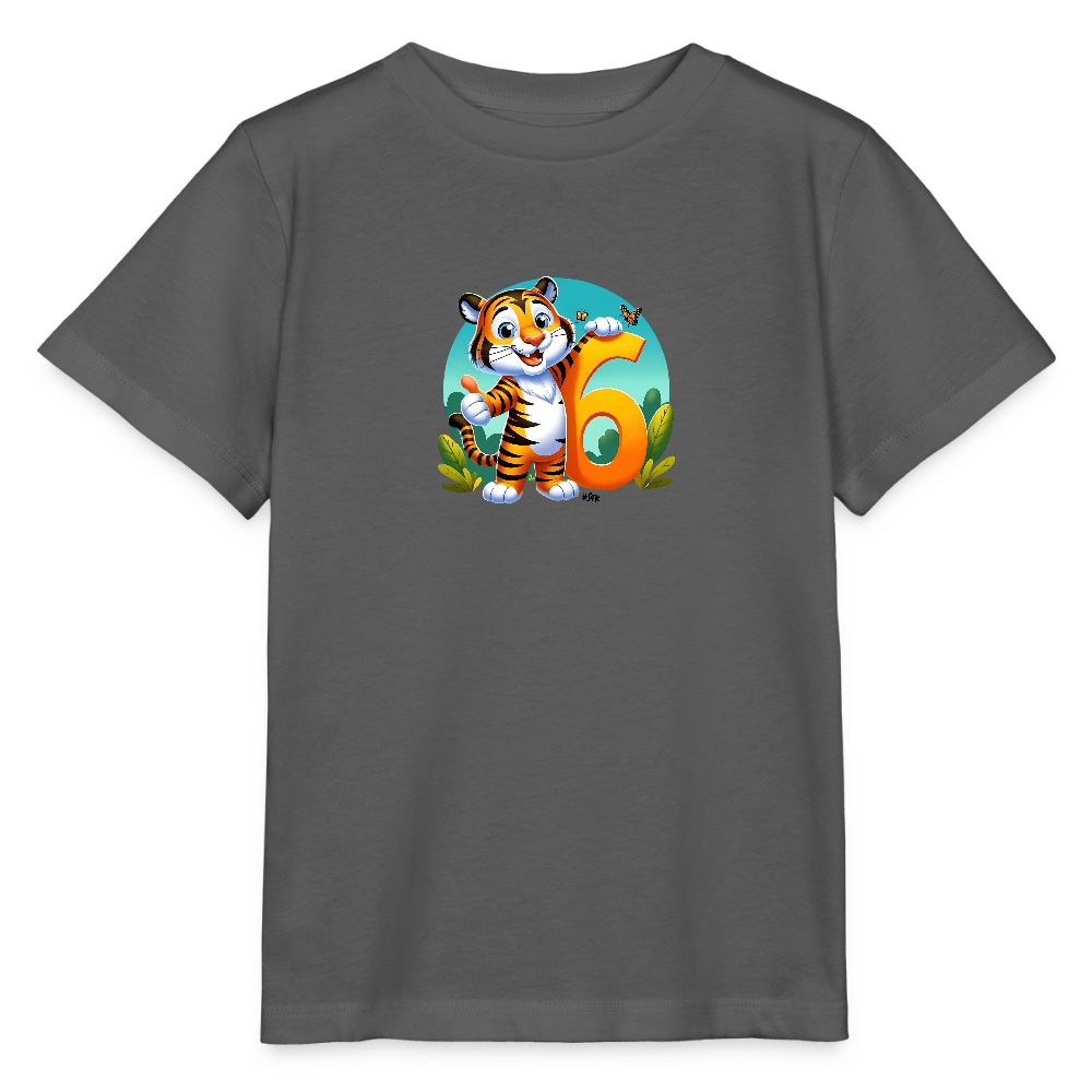 T-Shirt zum 6. Geburtstag - Tiger - Kinder Bio-T-Shirt - Anthrazit