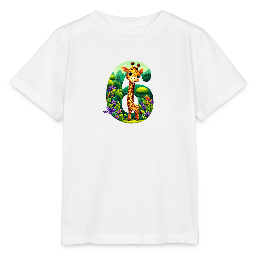 T-Shirt zum 6. Geburtstag - Giraffe - Kinder Bio-T-Shirt - Weiß