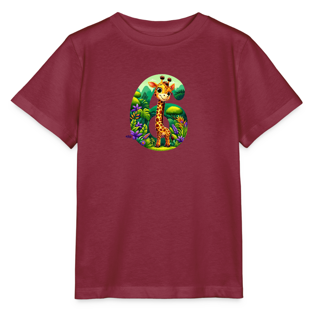 T-Shirt zum 6. Geburtstag - Giraffe - Kinder Bio-T-Shirt - Burgunderrot