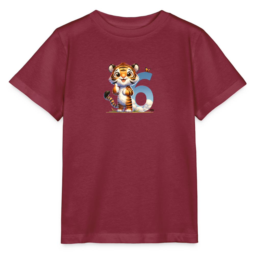 T-Shirt zum 6. Geburtstag - Tiger - Kinder Bio-T-Shirt - Burgunderrot