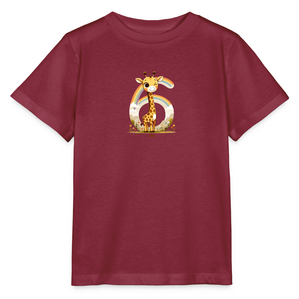 T-Shirt zum 6. Geburtstag - Giraffe - Kinder Bio-T-Shirt - Burgunderrot