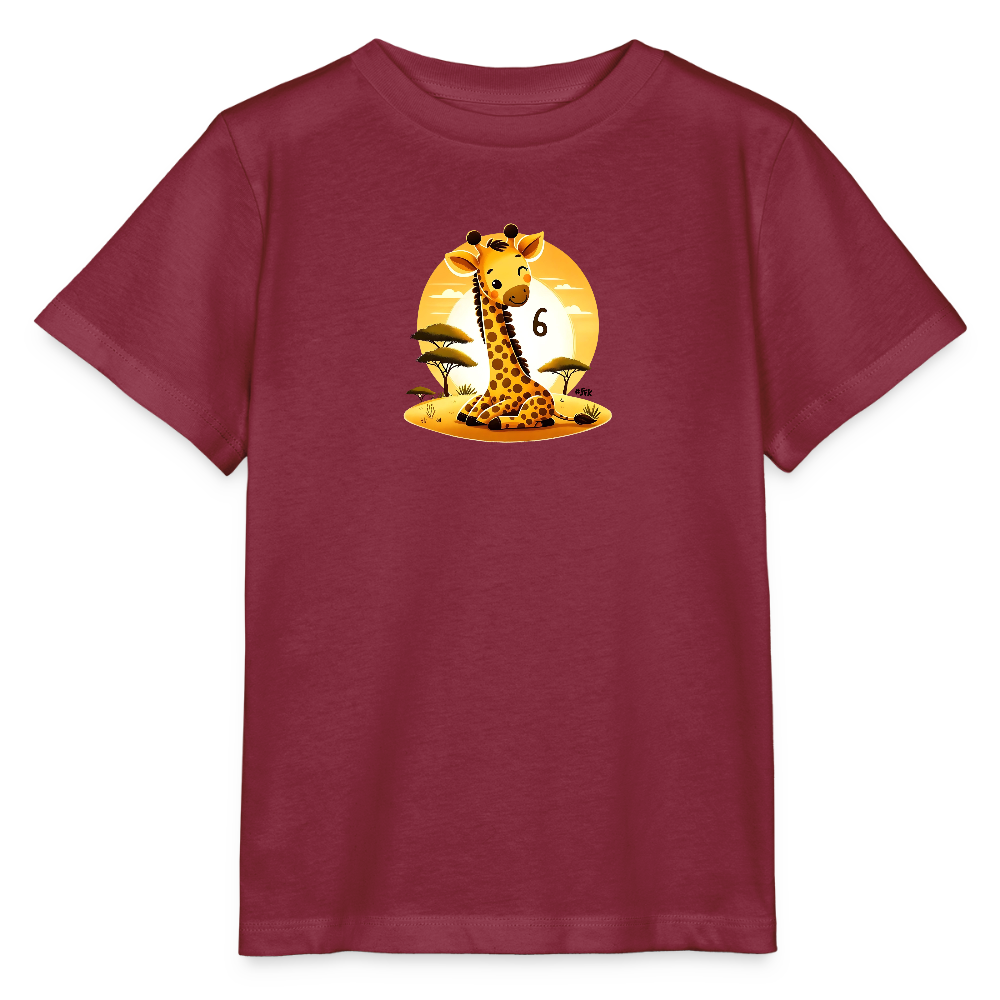 T-Shirt zum 6. Geburtstag - Giraffe - Kinder Bio-T-Shirt - Burgunderrot