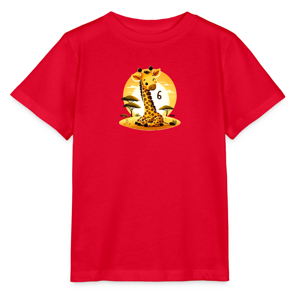 T-Shirt zum 6. Geburtstag - Giraffe - Kinder Bio-T-Shirt - Rot