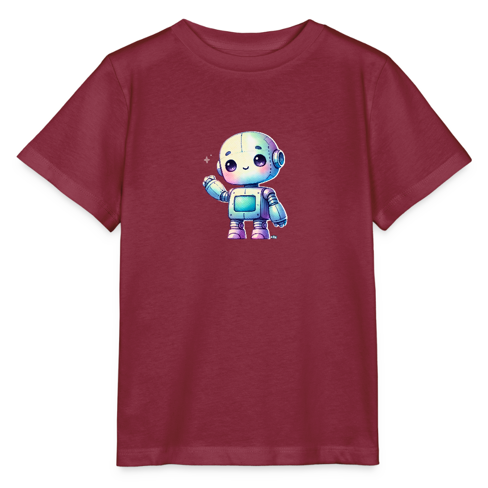 Kinder T-Shirt - Roboter winkt - Kinder Bio-T-Shirt - Burgunderrot