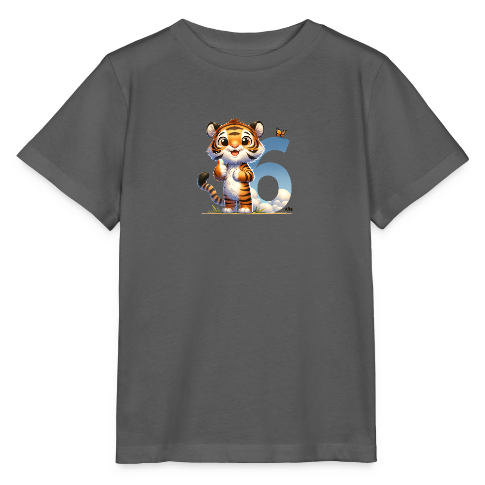 T-Shirt zum 6. Geburtstag - Tiger - Kinder Bio-T-Shirt - Anthrazit