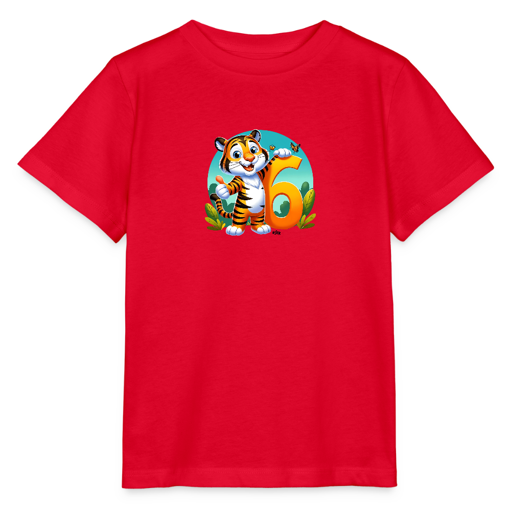 T-Shirt zum 6. Geburtstag - Tiger - Kinder Bio-T-Shirt - Rot