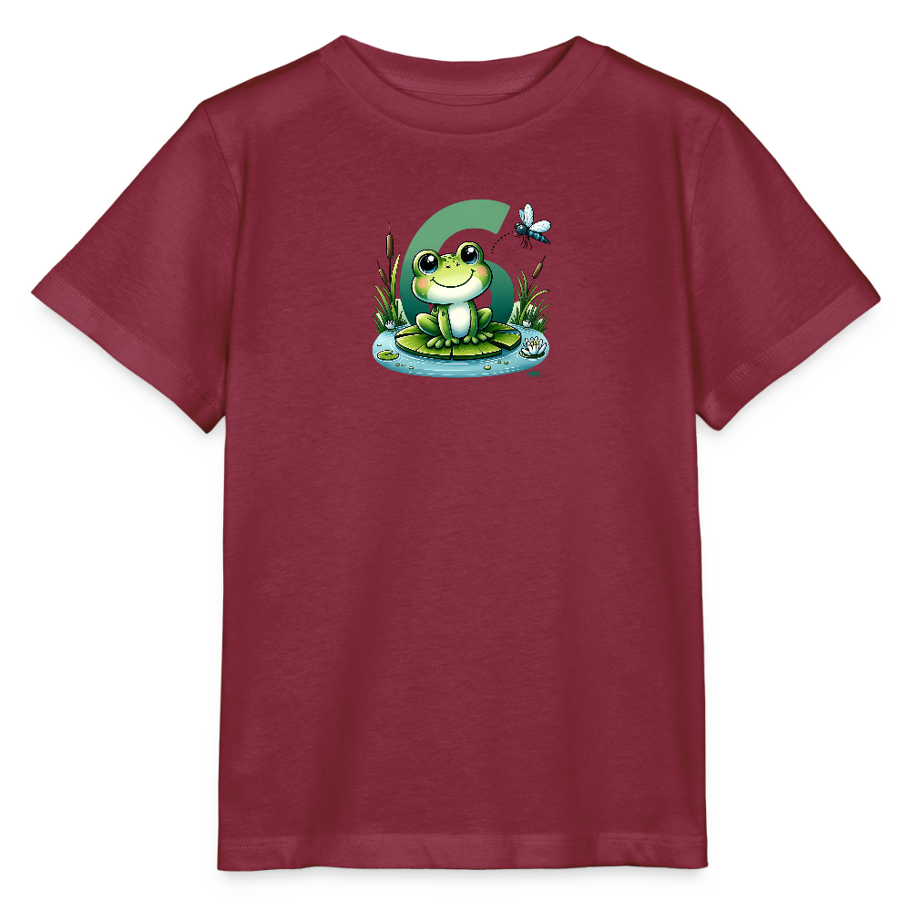 T-Shirt zum 6. Geburtstag - Frosch - Kinder Bio-T-Shirt - Burgunderrot