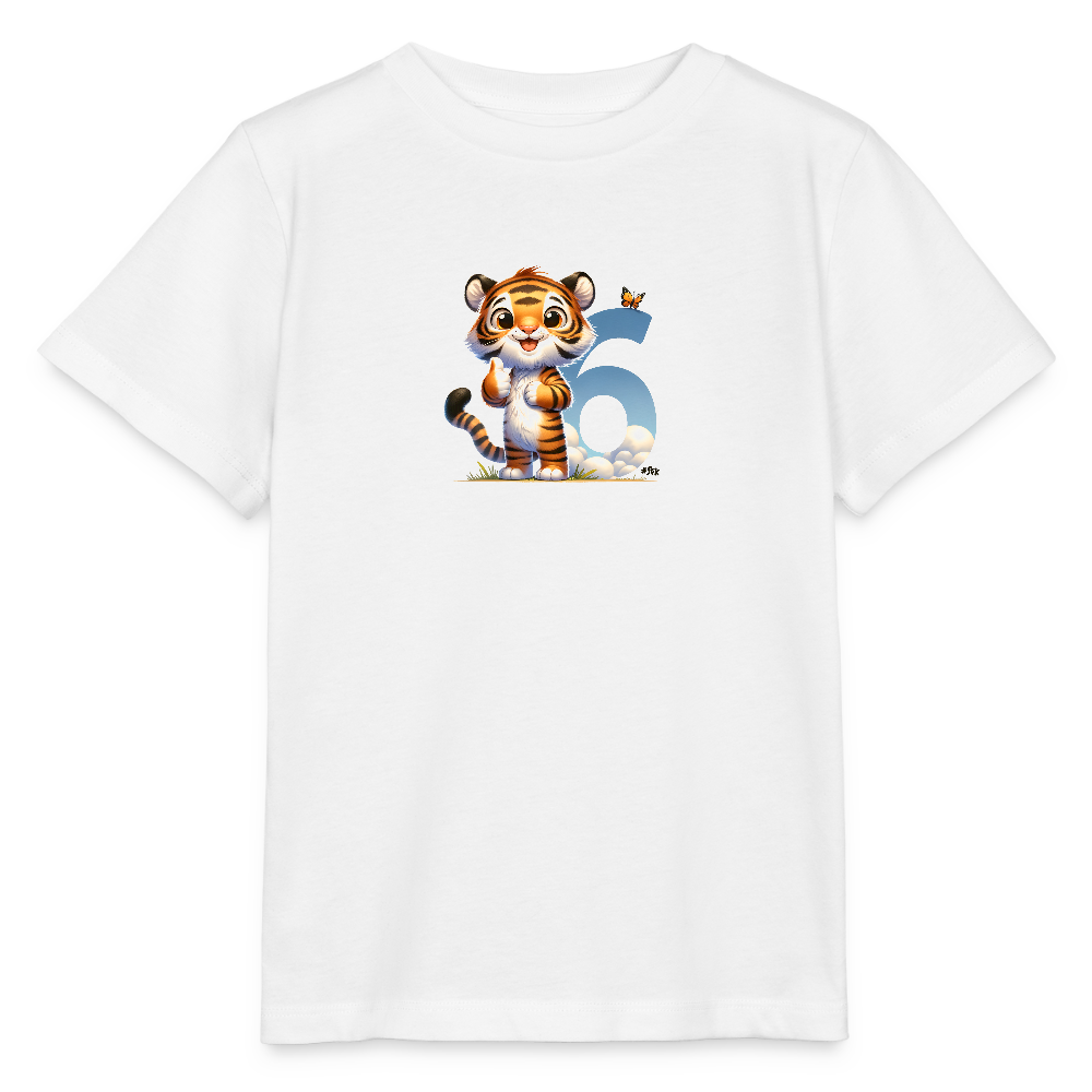T-Shirt zum 6. Geburtstag - Tiger - Kinder Bio-T-Shirt - Weiß