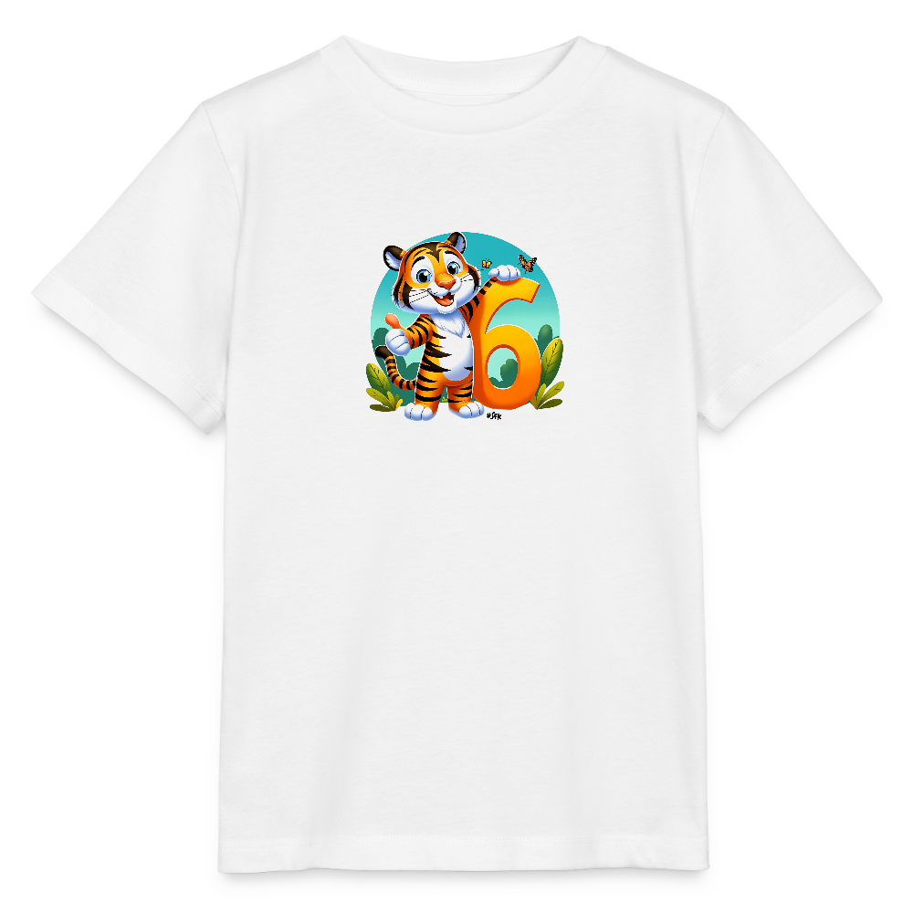 T-Shirt zum 6. Geburtstag - Tiger - Kinder Bio-T-Shirt - Weiß