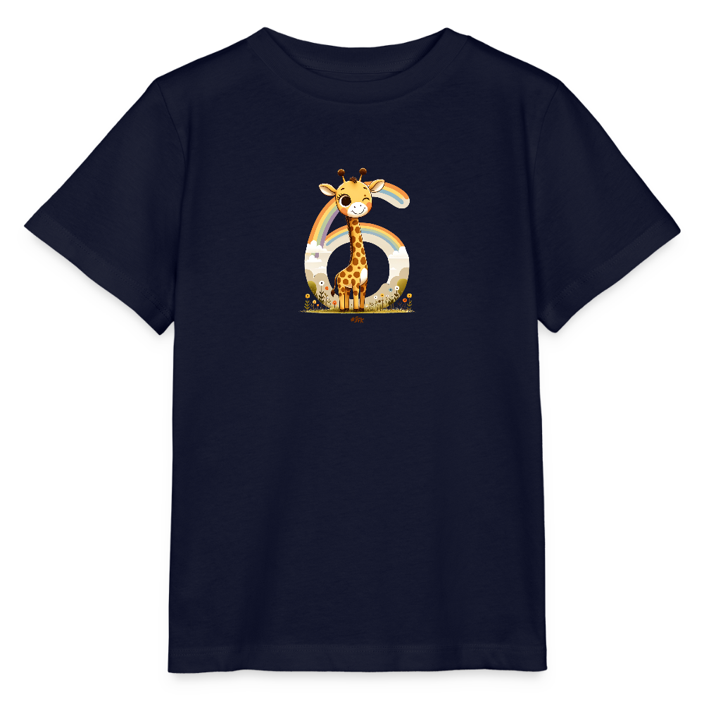 T-Shirt zum 6. Geburtstag - Giraffe - Kinder Bio-T-Shirt - Navy