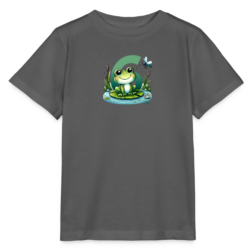 T-Shirt zum 6. Geburtstag - Frosch - Kinder Bio-T-Shirt - Anthrazit