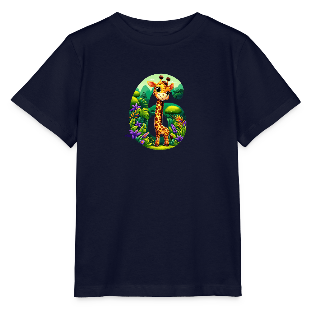 T-Shirt zum 6. Geburtstag - Giraffe - Kinder Bio-T-Shirt - Navy