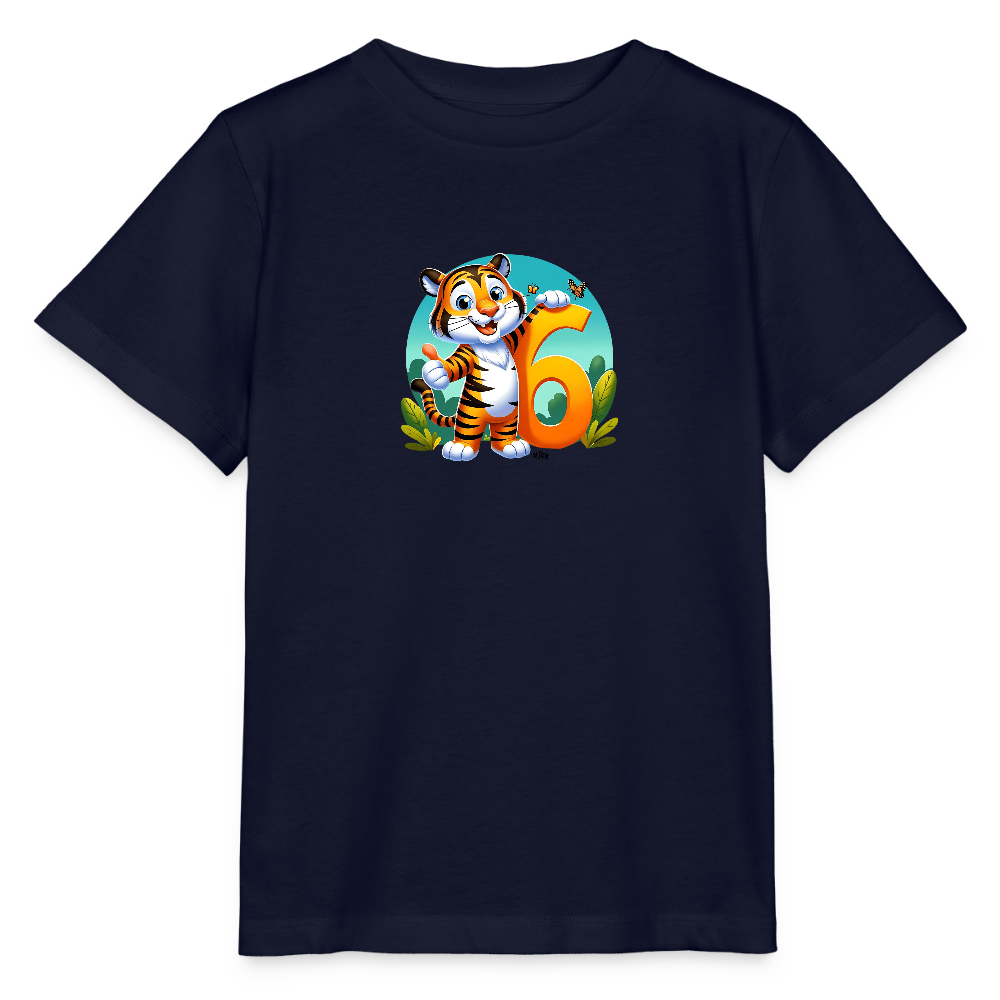 T-Shirt zum 6. Geburtstag - Tiger - Kinder Bio-T-Shirt - Navy