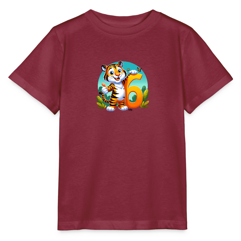 T-Shirt zum 6. Geburtstag - Tiger - Kinder Bio-T-Shirt - Burgunderrot