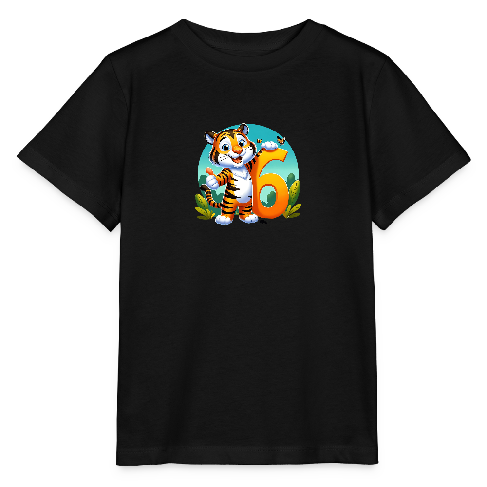 T-Shirt zum 6. Geburtstag - Tiger - Kinder Bio-T-Shirt - Schwarz
