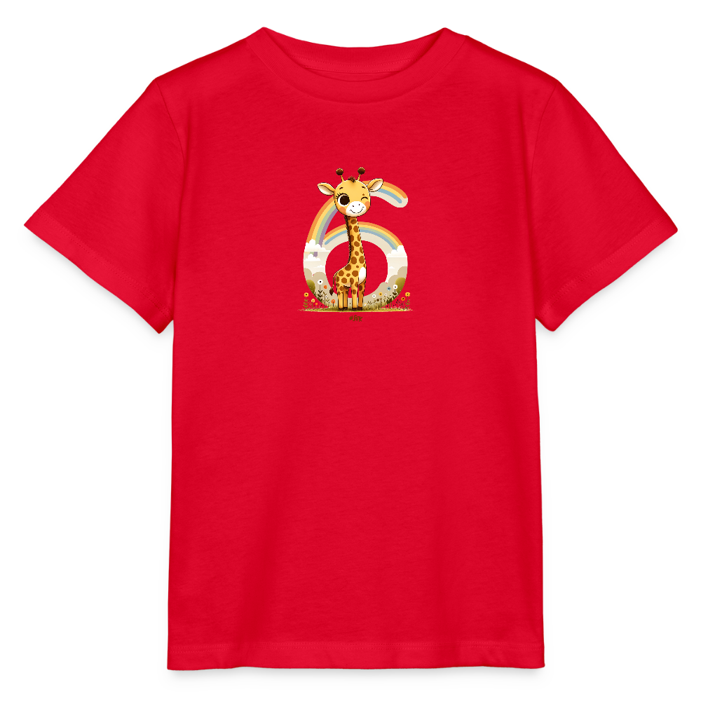 T-Shirt zum 6. Geburtstag - Giraffe - Kinder Bio-T-Shirt - Rot