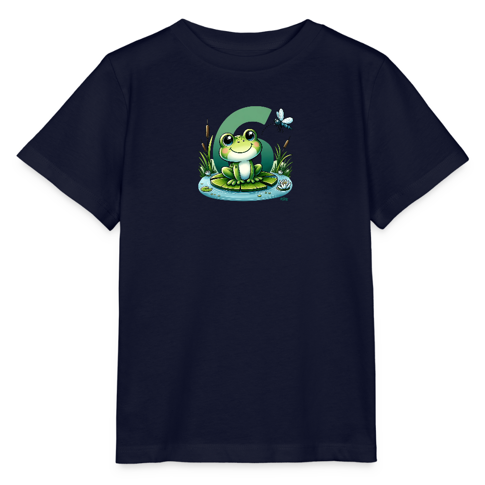 T-Shirt zum 6. Geburtstag - Frosch - Kinder Bio-T-Shirt - Navy
