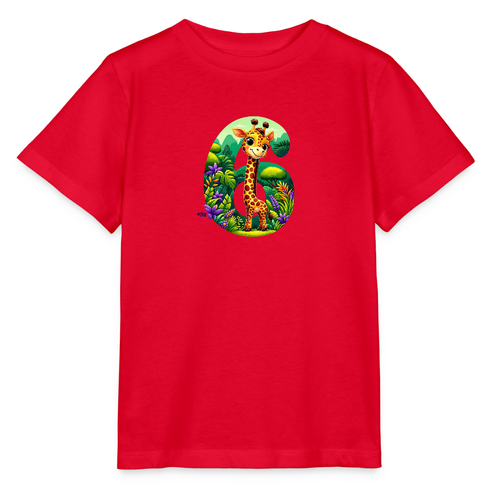 T-Shirt zum 6. Geburtstag - Giraffe - Kinder Bio-T-Shirt - Rot