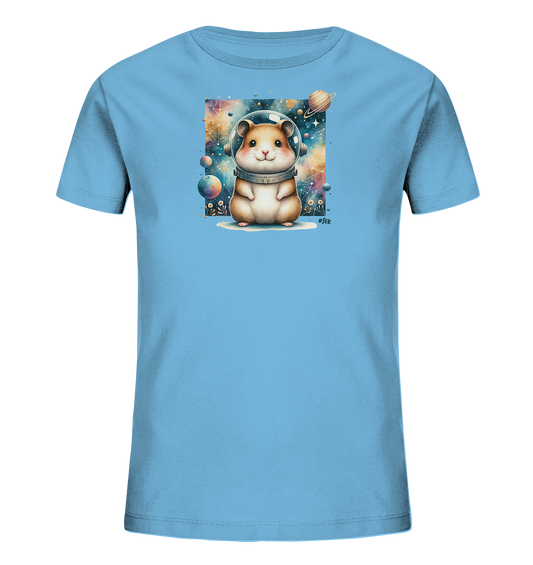Kinder T-Shirt mit ein Hamster mit Astronautenhelm vor buntem Weltraum-Hintergrund