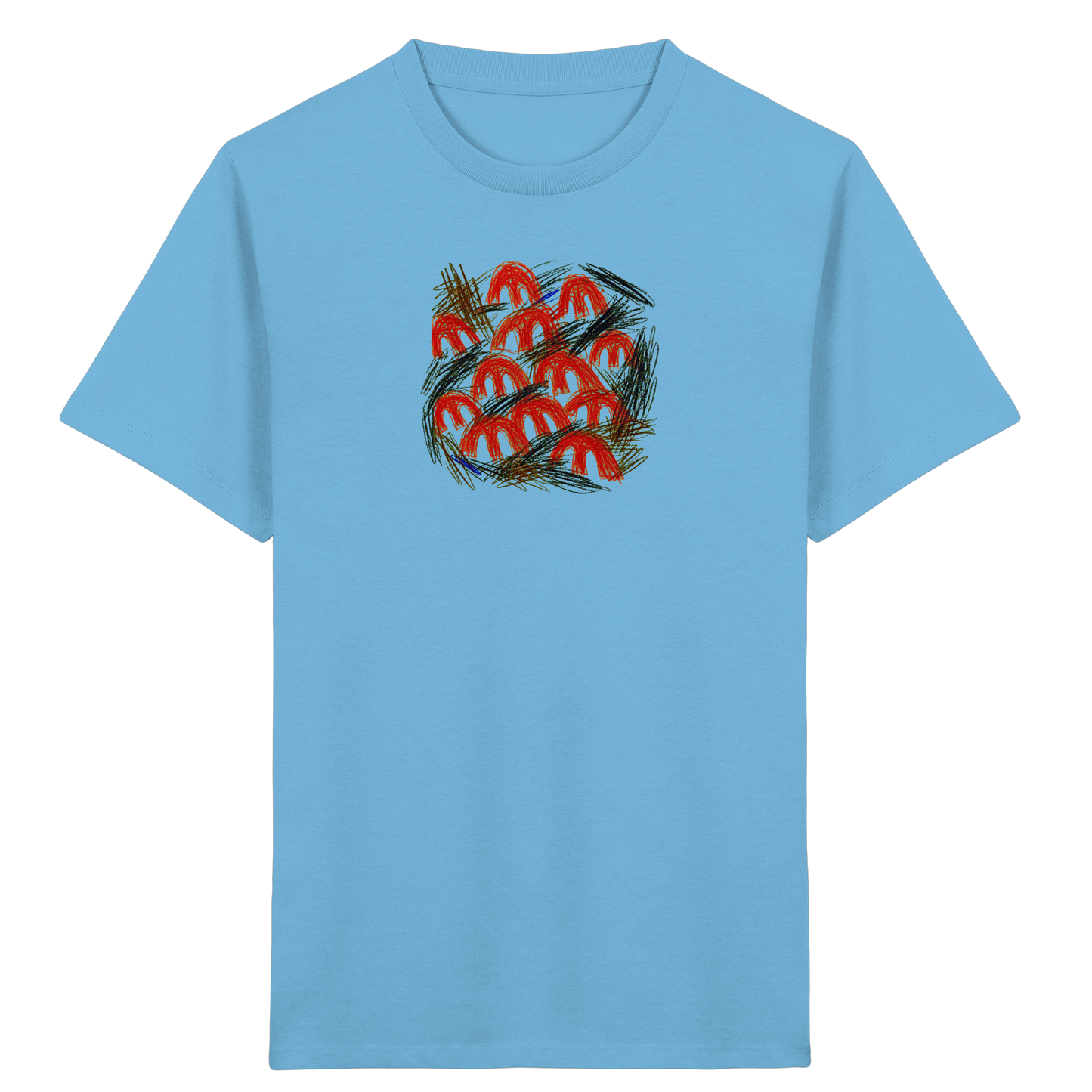 Aqua-Blue Kinder Bio T-Shirt mit Pilz-Motiv im Kritzelstil
