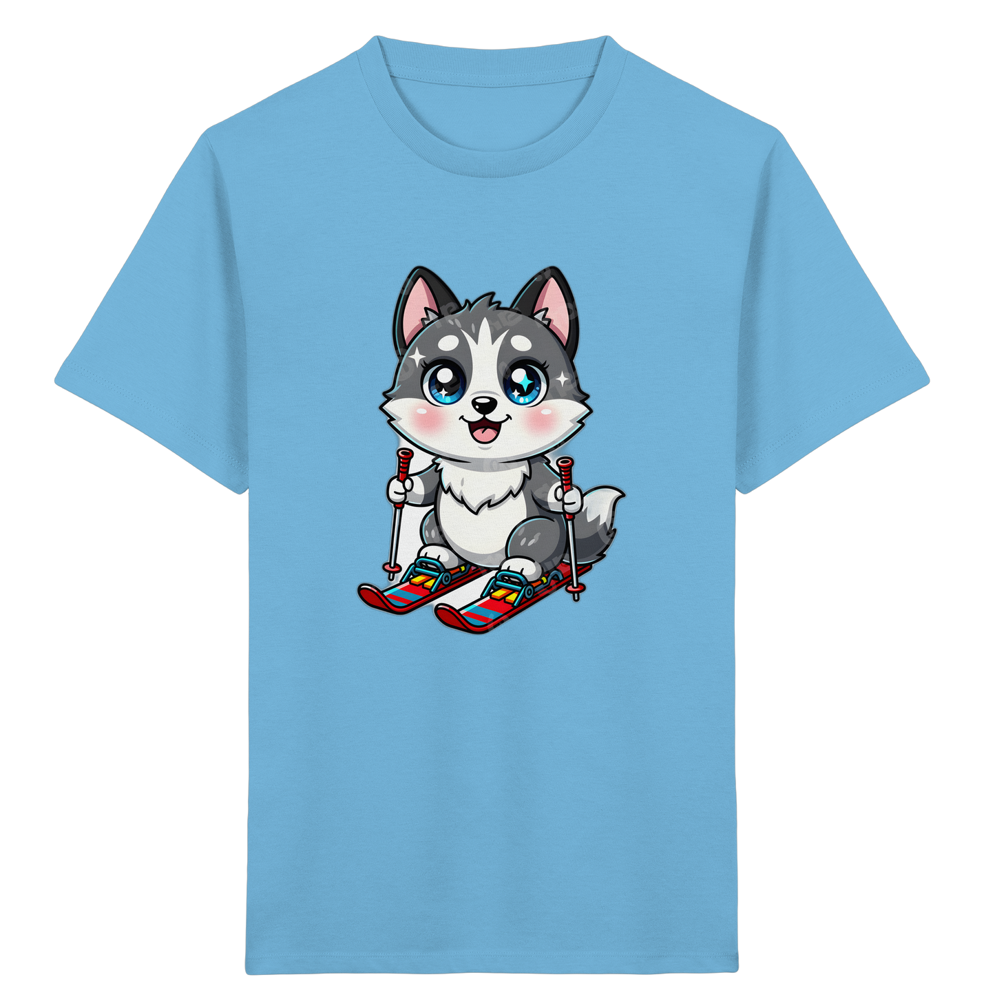 Husky-Welpe auf Skiern – Kinder Bio-T-Shirt