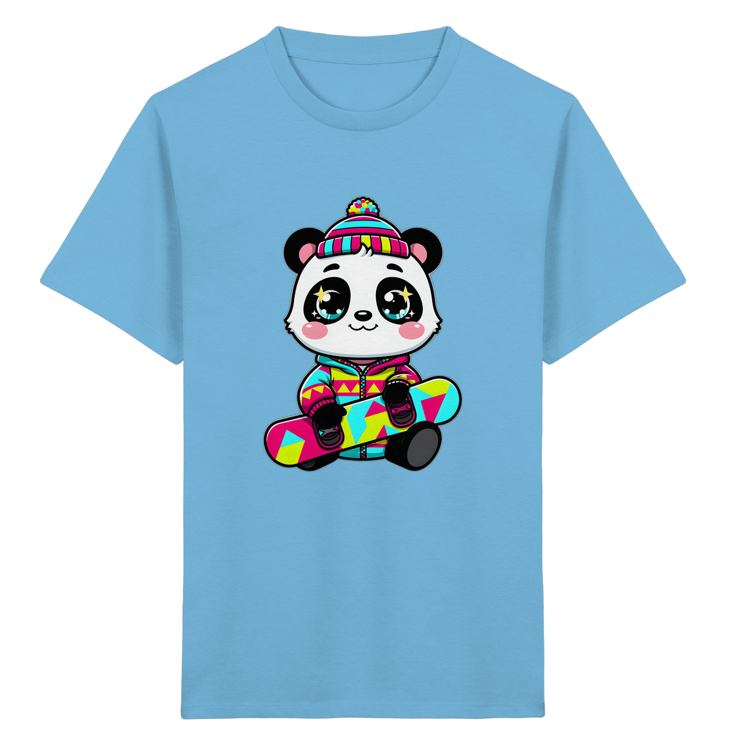 Kinder-T-Shirt mit Panda auf einem Snowboard