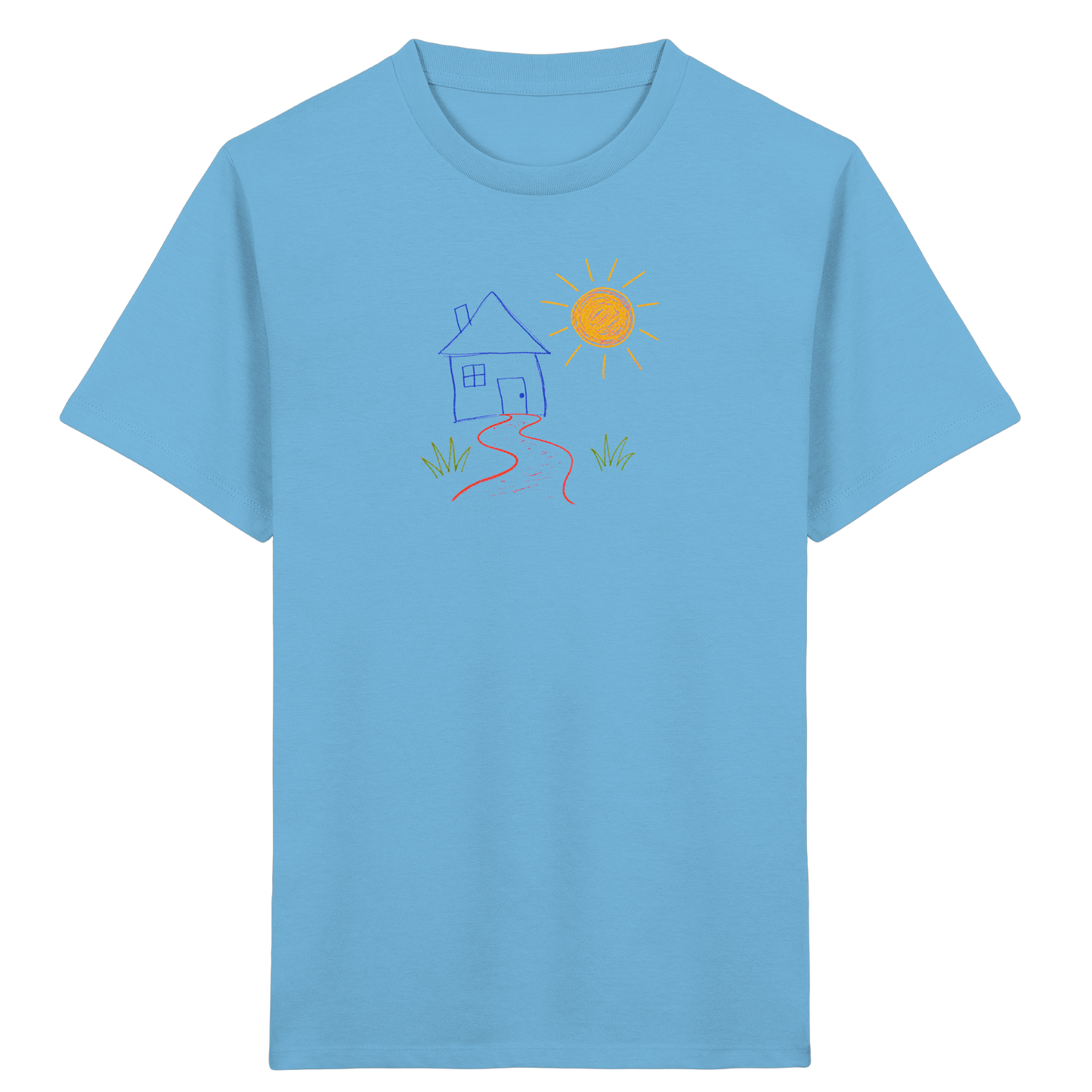 Kindershirt mit bunter Wachsmalstift Zeichnung - Kinder Bio T-Shirt