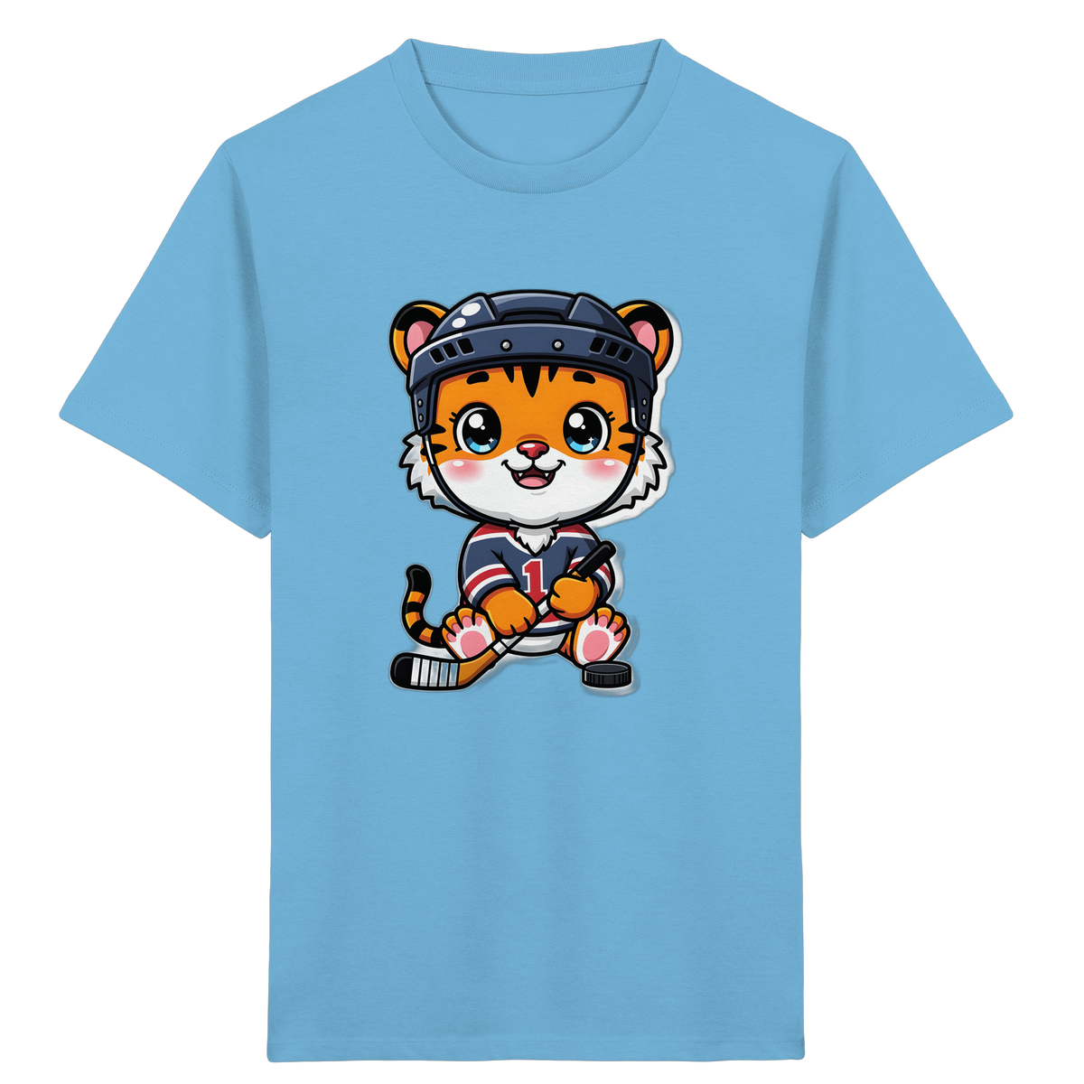 Eishockey-Tiger mit Hockeyschläger – Kinder Bio-T-Shirt