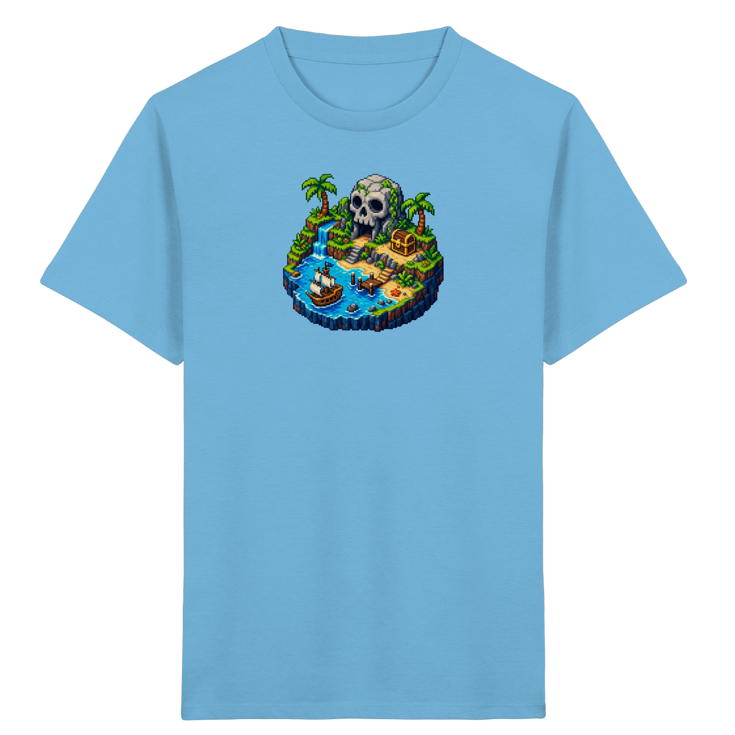 Abenteuerliches Pirateninsel Pixel Art T-Shirt - Kinder Bio T-Shirt