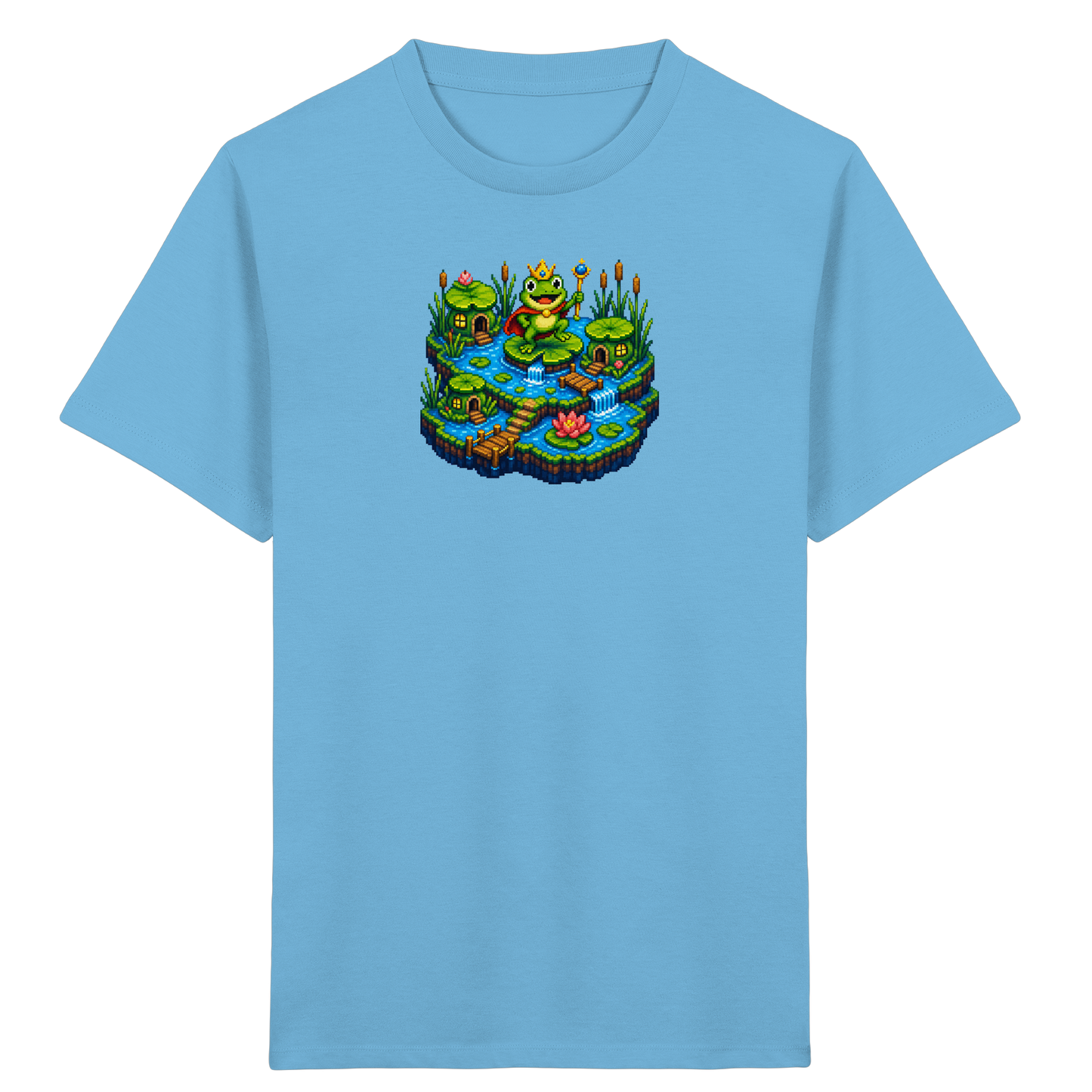 Verspieltes Froschkönig T-Shirt Pixel Art - Kinder Bio T-Shirt