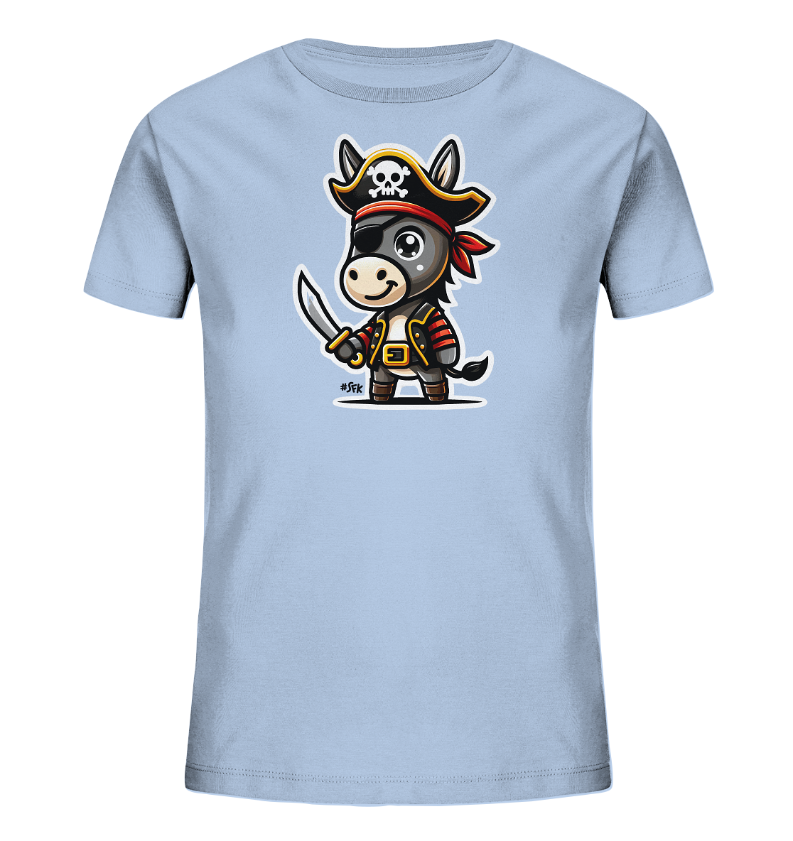 Kinder-T-Shirt mit Piraten-Esel, Säbel und Augenklappe