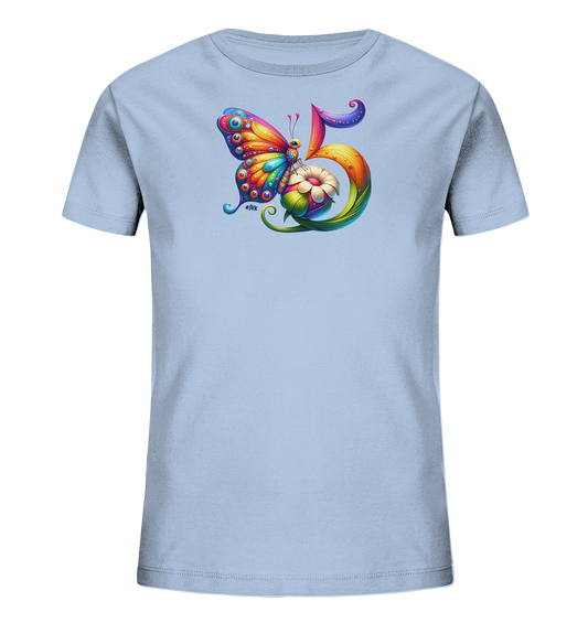Kinder T-Shirt mit bunter Zahl 5 und Schmetterling