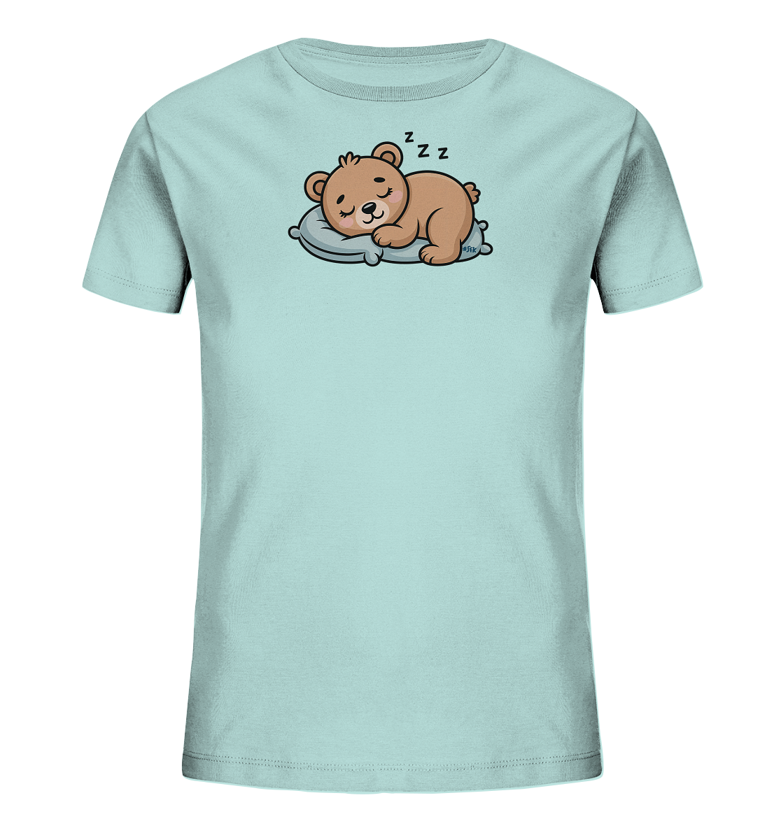 Kinder T-Shirt – Gemütlicher Bär schläft auf Kissen