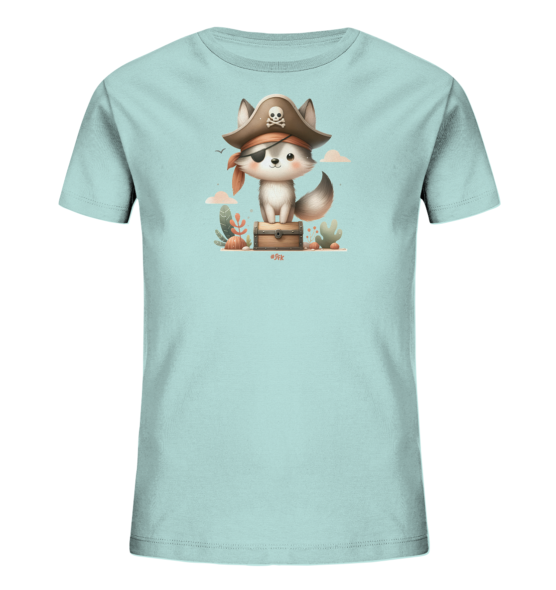 Kinder T-Shirt – Süßer Husky Pirat auf Schatzkiste