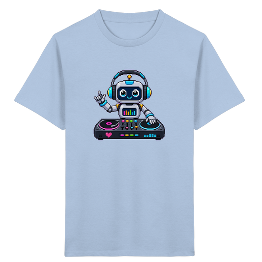 Pixel Roboter DJ: Buntes Kinder T-Shirt - Kinder Bio T-Shirt Vorderseite