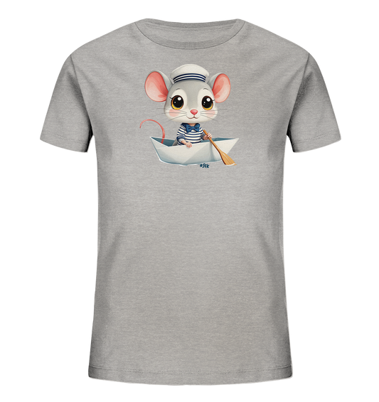 Hellgraues Kinder T Shirt mit Matrosen-Maus im Papierboot