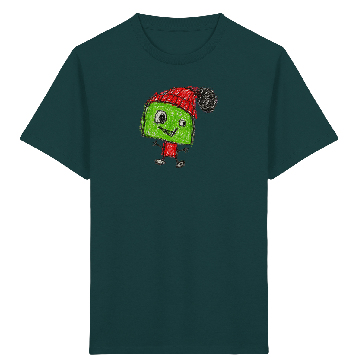 Kritzelkopf mit roter Bommelmütze - Kinder Bio T-Shirt