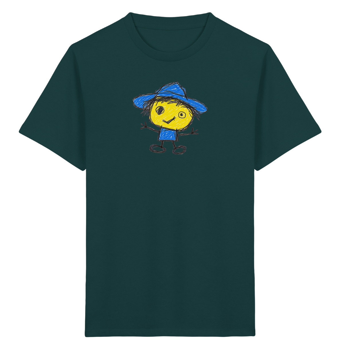 Kritzelkopf mit blauem Regenhut - Kinder Bio T-Shirt