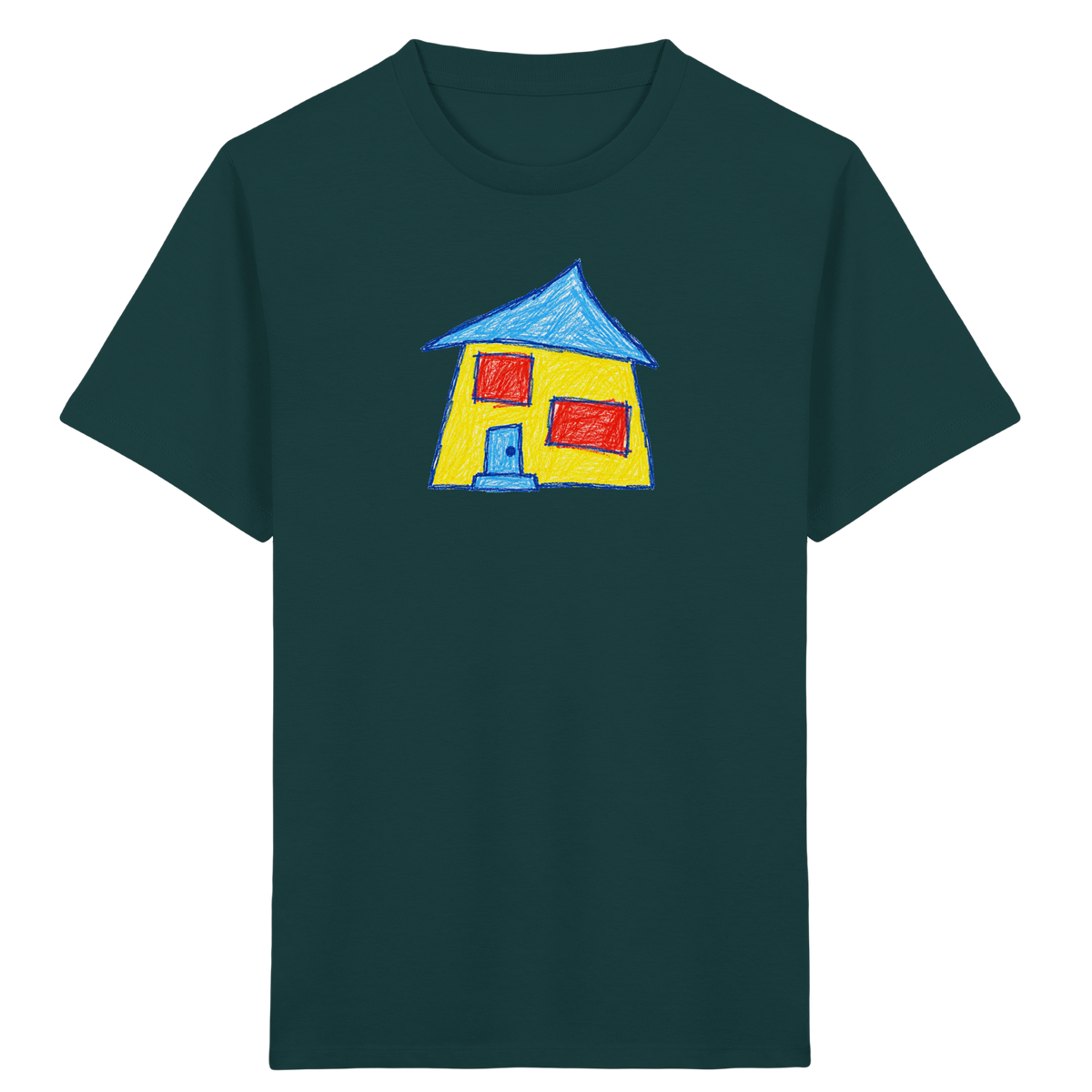 Gelbes Haus mit Doppelfenstern - Kinder Bio T-Shirt