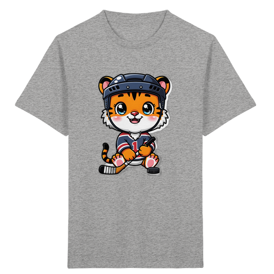 Eishockey-Tiger mit Hockeyschläger – Kinder Bio-T-Shirt
