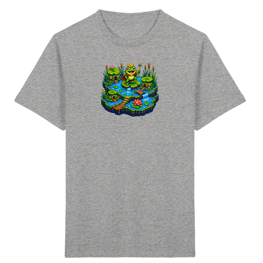 Verspieltes Froschkönig T-Shirt Pixel Art - Kinder Bio T-Shirt