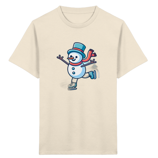 Schneemann auf Schlittschuhen – Kinder Bio-T-Shirt