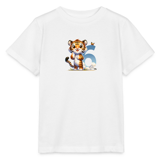 T-Shirt zum 6. Geburtstag - Tiger - Kinder Bio-T-Shirt - Weiß
