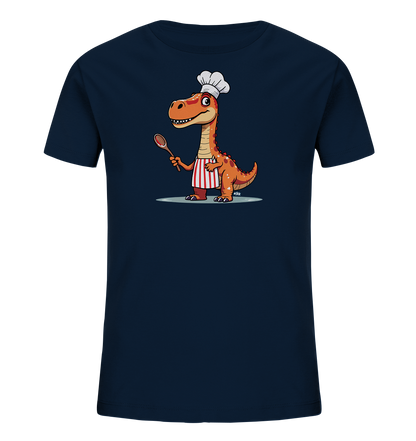 Kinder T-Shirt mit orangefarbenem Dino als Koch