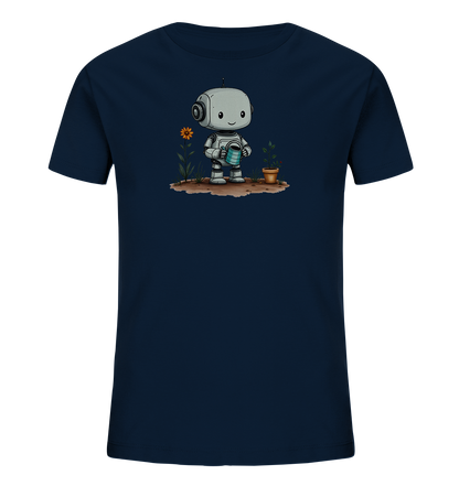 Kinder-T-Shirt mit Roboter, der eine Pflanze gießt.