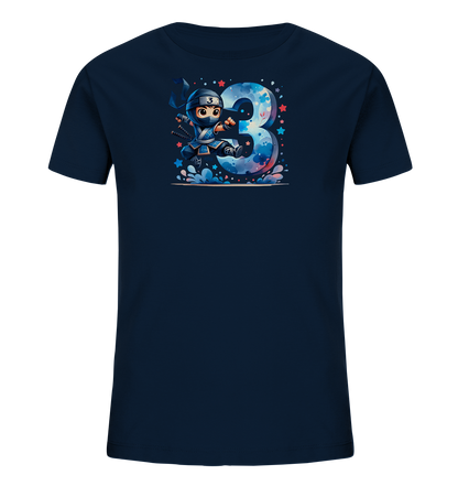 Blauer Ninja feiert die Drei Motiv auf Kinder T-Shirt