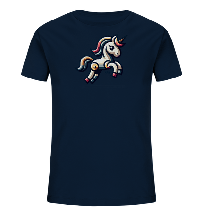 Kinder T-Shirt mit springendem Einhorn, bunter Mähne, Schweif und Horn