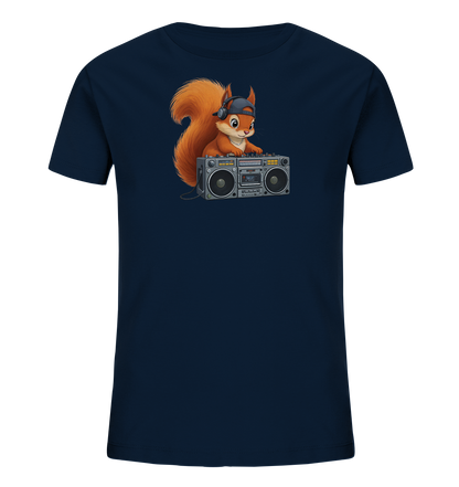 Kinder T-Shirt mit Eichhörnchen-DJ, Kopfhörern, Kappe und Boombox