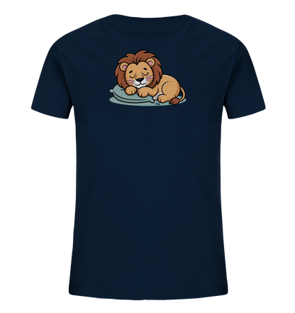 Kinder T-Shirt mit schlafendem Cartoon-Löwen auf kleinem Kissen